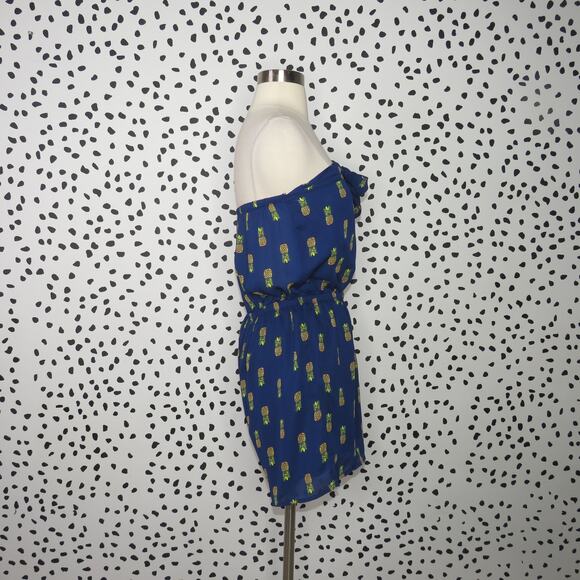 Francesca’s Alya Blue Strapless Pineapple Print Bow Front Romper - Picture 7 of 10